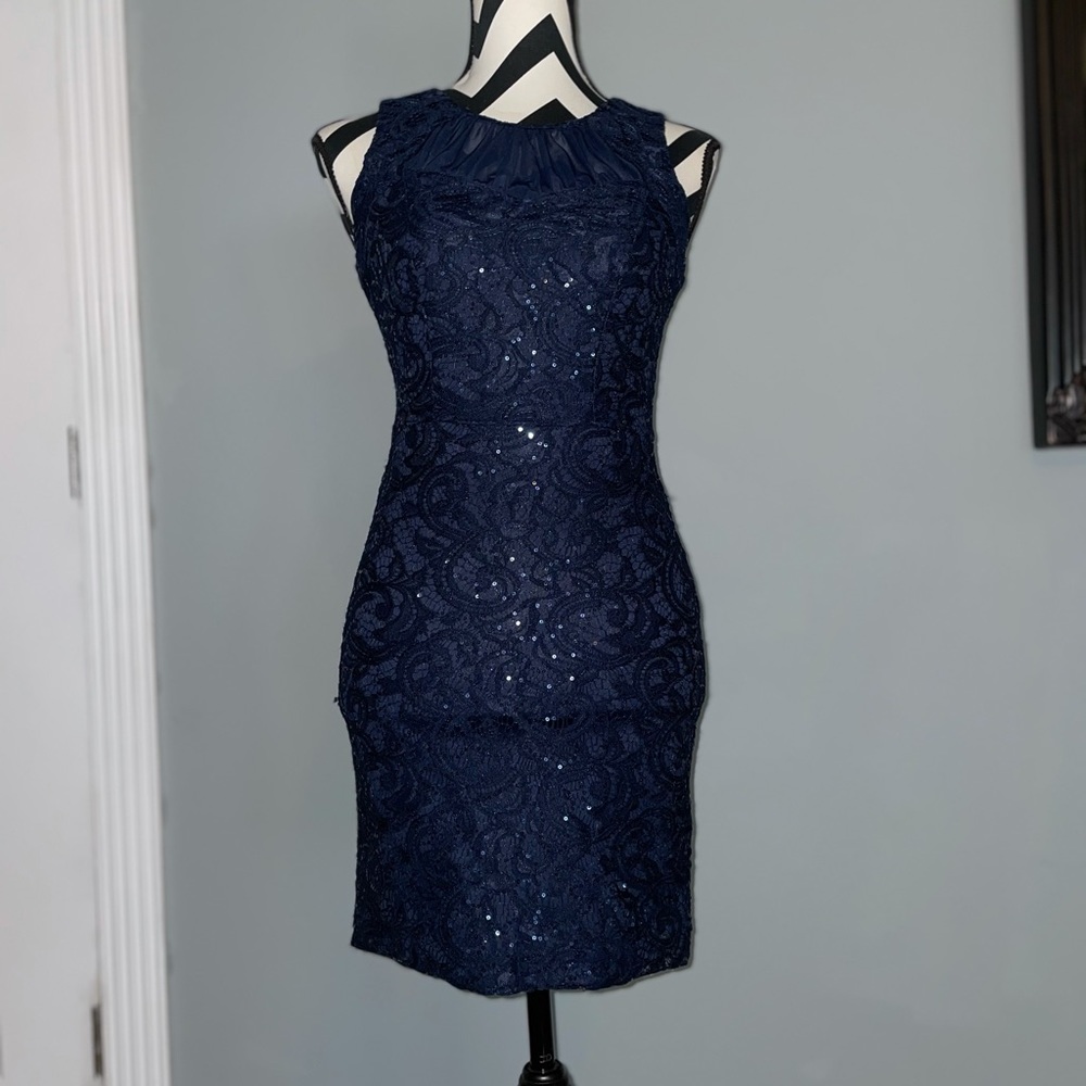sequin short navy dress